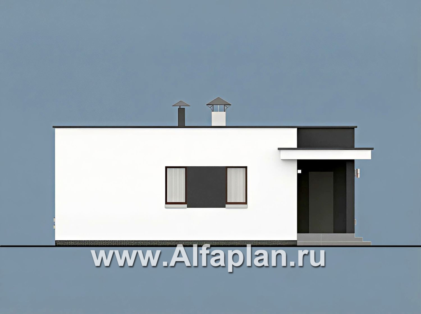 «Заозерье» - проект практичного одноэтажного коттеджа с плоской крышей, планировка 2 спальни - фасад дома - фото №2