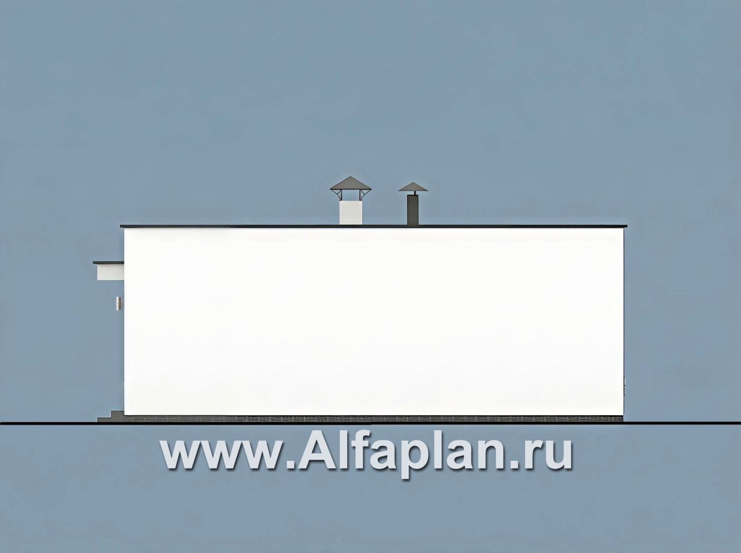 «Заозерье» - проект практичного одноэтажного коттеджа с плоской крышей, планировка 2 спальни - фасад дома - фото №4