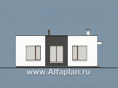 «Заозерье» - проект практичного одноэтажного коттеджа с плоской крышей, планировка 2 спальни - превью фасада дома - фото №3