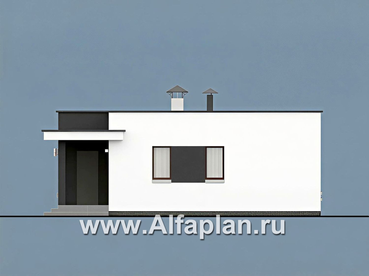 «Заозерье» - проект практичного одноэтажного коттеджа с плоской крышей, планировка 2 спальни - фасад дома - фото №2