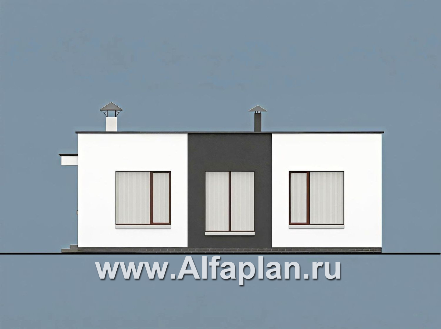 «Заозерье» - проект практичного одноэтажного коттеджа с плоской крышей, планировка 2 спальни - фасад дома - фото №3