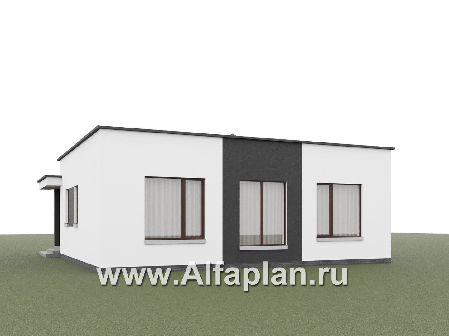 «Заозерье» - проект практичного одноэтажного коттеджа с плоской крышей, планировка 2 спальни - дизайн дома №4