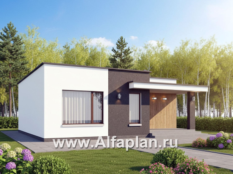 «Заозерье» - проект практичного одноэтажного коттеджа с плоской крышей, планировка 2 спальни - превью дополнительного изображения №2