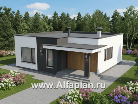 «Заозерье» - проект практичного одноэтажного коттеджа с плоской крышей, планировка 2 спальни - превью дополнительного изображения №3