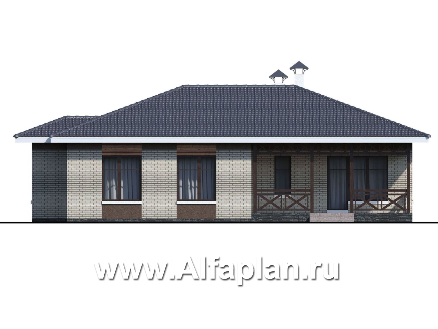 «Покровка» - проект одноэтажного коттеджа из газобетона, мастер спальня, с террасой - фасад дома - фото №3