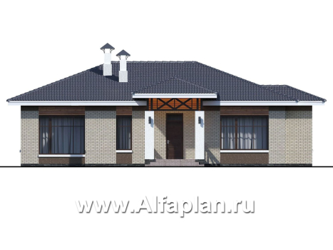 «Покровка» - проект одноэтажного коттеджа из газобетона, мастер спальня, с террасой - превью фасада дома - фото №1