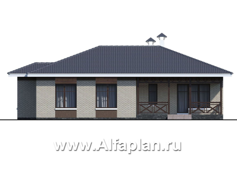 «Покровка» - проект одноэтажного коттеджа из газобетона, мастер спальня, с террасой - превью фасада дома - фото №3