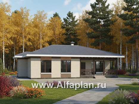 «Покровка» - проект одноэтажного коттеджа из газобетона, мастер спальня, с террасой - превью дополнительного изображения №1