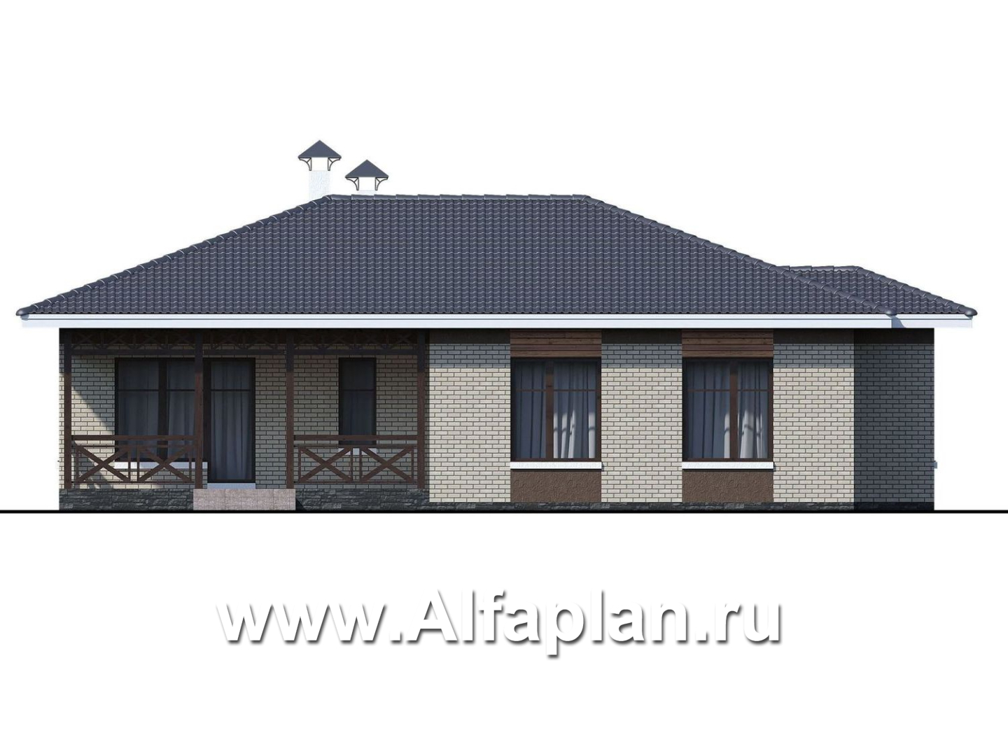 «Покровка» - проект одноэтажного коттеджа из газобетона, мастер спальня, с террасой - фасад дома - фото №3