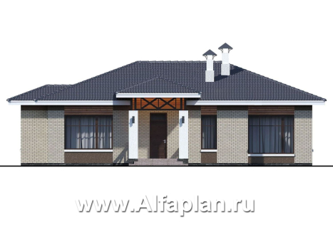 «Покровка» - проект одноэтажного коттеджа из газобетона, мастер спальня, с террасой - превью фасада дома - фото №1