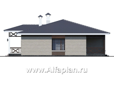 «Покровка» - проект одноэтажного коттеджа из газобетона, мастер спальня, с террасой - превью фасада дома - фото №2