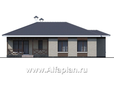 «Покровка» - проект одноэтажного коттеджа из газобетона, мастер спальня, с террасой - превью фасада дома - фото №3