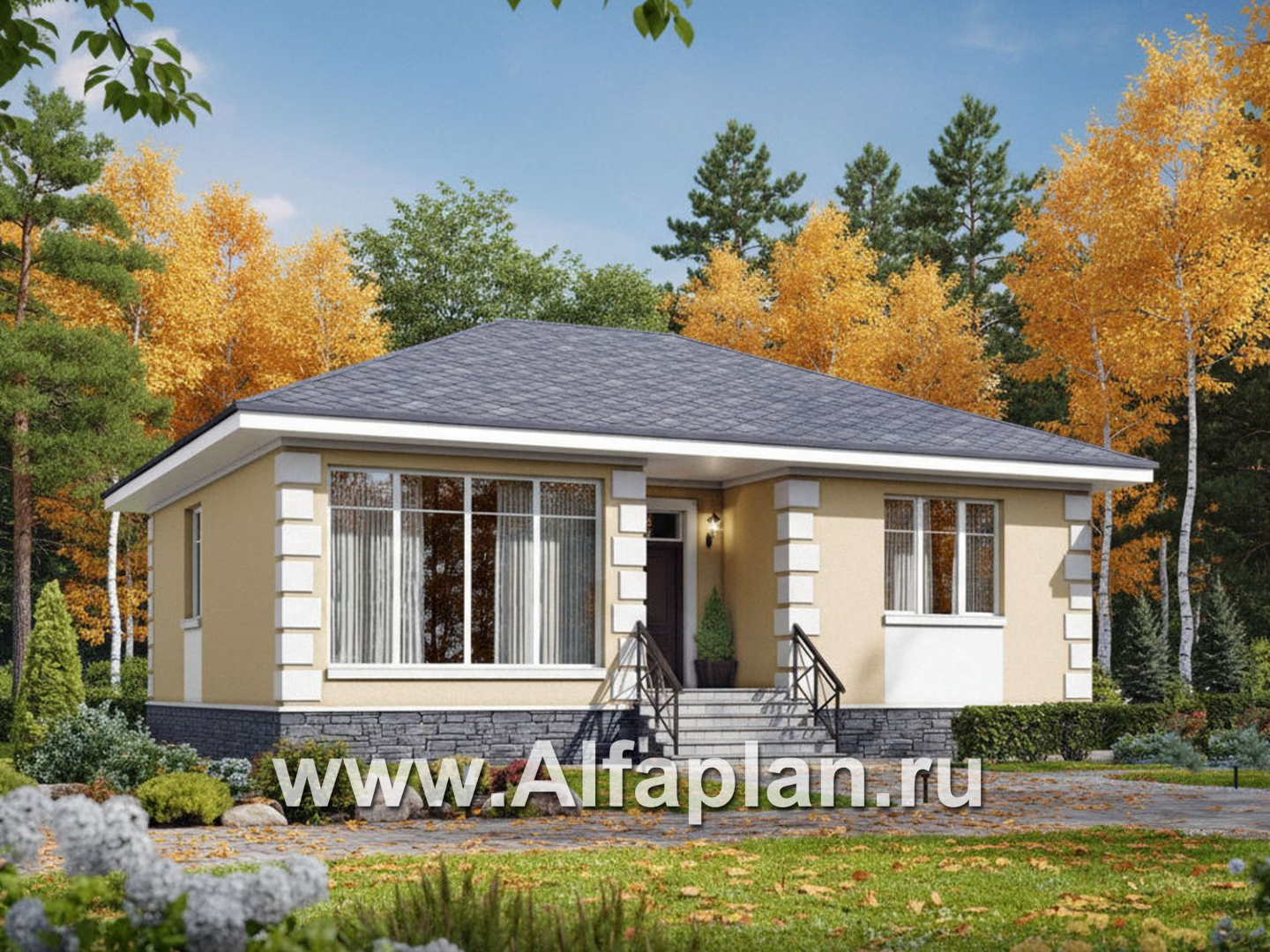 «Вотчина» - проект одноэтажного дома для супружеской пары, в классическом стиле - основное изображение