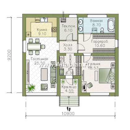 «Вотчина» - проект одноэтажного дома для супружеской пары, в классическом стиле - превью план дома - фото №1