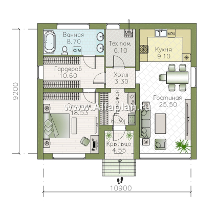 «Вотчина» - проект одноэтажного дома для супружеской пары, в классическом стиле - превью план дома - фото №1