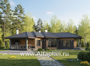 «Пульсар» - проект одноэтажного КАРКАСНОГО дома, с диагональным планом,  с террасой и барбекю