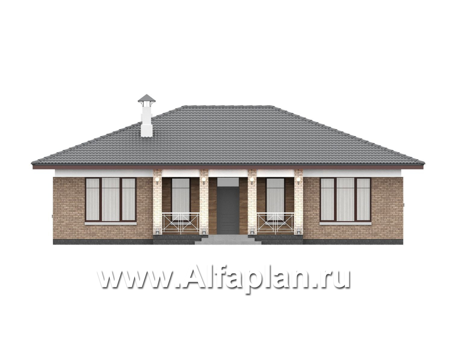 «Антарес» - проект одноэтажного дома в классическом стиле из газобетона, с эркером, мастер спальня, кладовка при кухне - фасад дома - фото №1