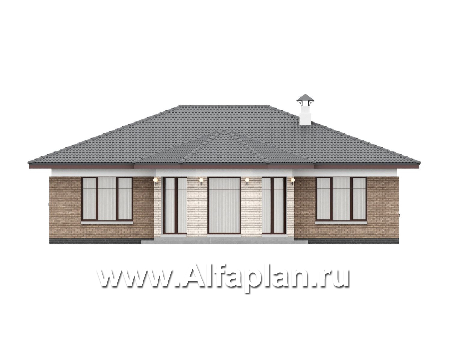 «Антарес» - проект одноэтажного дома в классическом стиле из газобетона, с эркером, мастер спальня, кладовка при кухне - фасад дома - фото №3