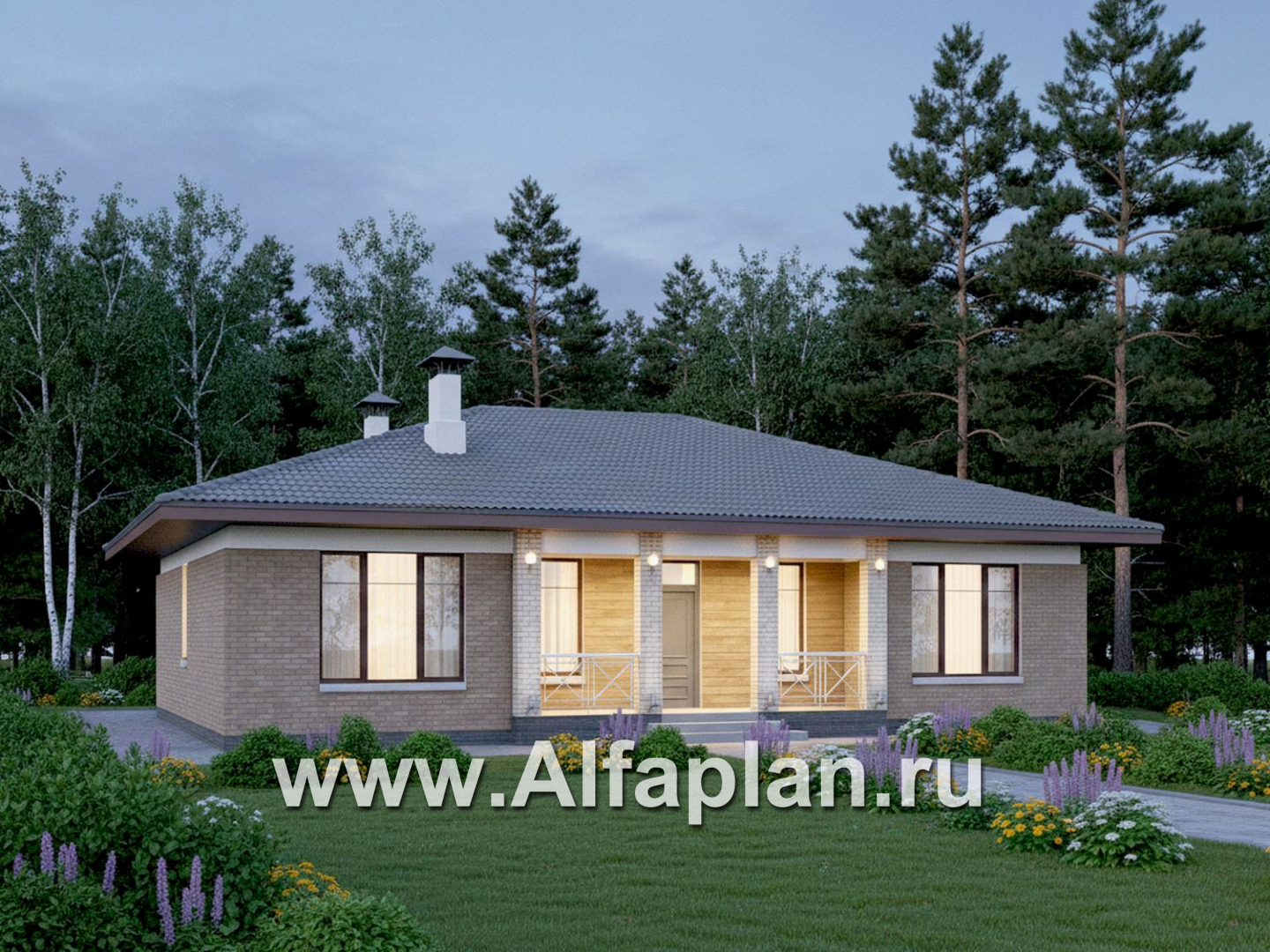 «Антарес» - проект одноэтажного дома в классическом стиле из газобетона, с эркером, мастер спальня, кладовка при кухне - основное изображение