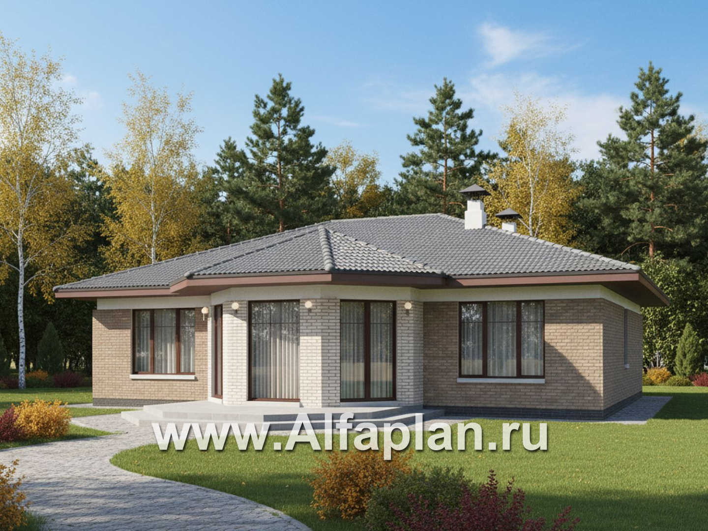 «Антарес» - проект одноэтажного дома в классическом стиле из газобетона, с эркером, мастер спальня, кладовка при кухне - дизайн дома №3