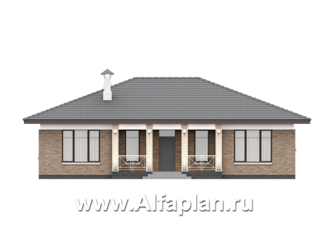 «Антарес» - проект одноэтажного дома в классическом стиле из газобетона, с эркером, мастер спальня, кладовка при кухне - превью фасада дома - фото №1