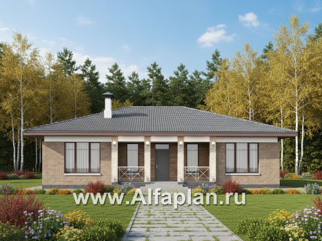 «Антарес» - проект одноэтажного дома в классическом стиле из газобетона, с эркером, мастер спальня, кладовка при кухне - превью дополнительного изображения №2