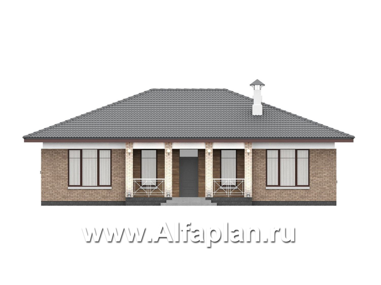 «Антарес» - проект одноэтажного дома в классическом стиле из газобетона, с эркером, мастер спальня, кладовка при кухне - фасад дома - фото №1