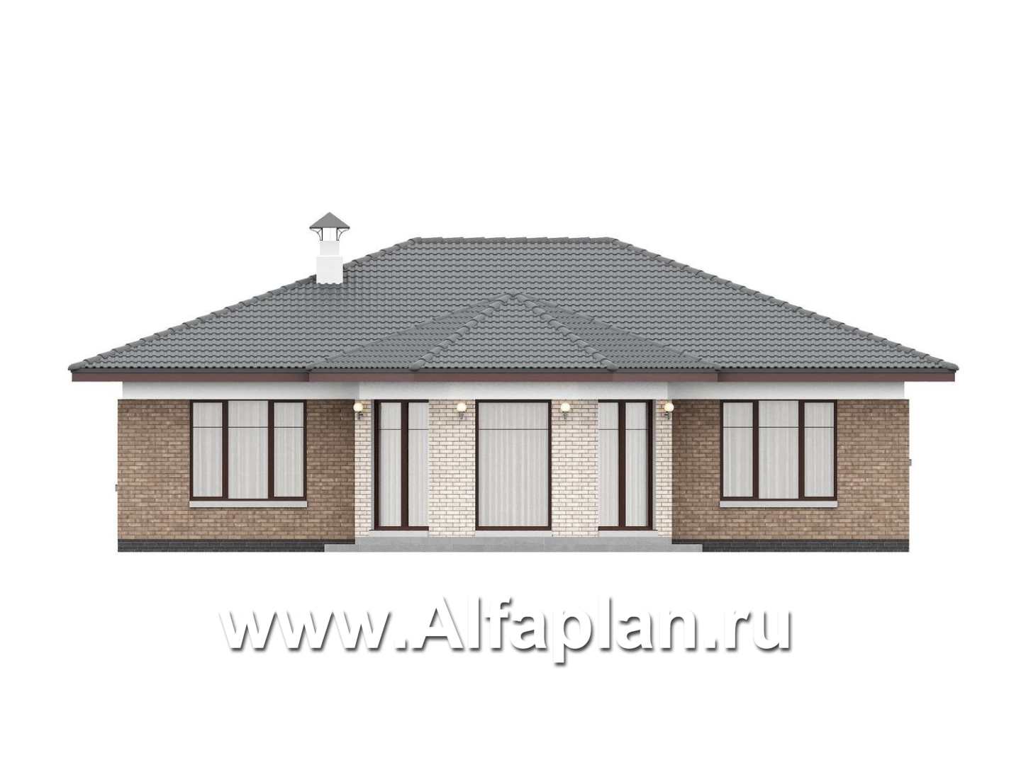 «Антарес» - проект одноэтажного дома в классическом стиле из газобетона, с эркером, мастер спальня, кладовка при кухне - фасад дома - фото №3