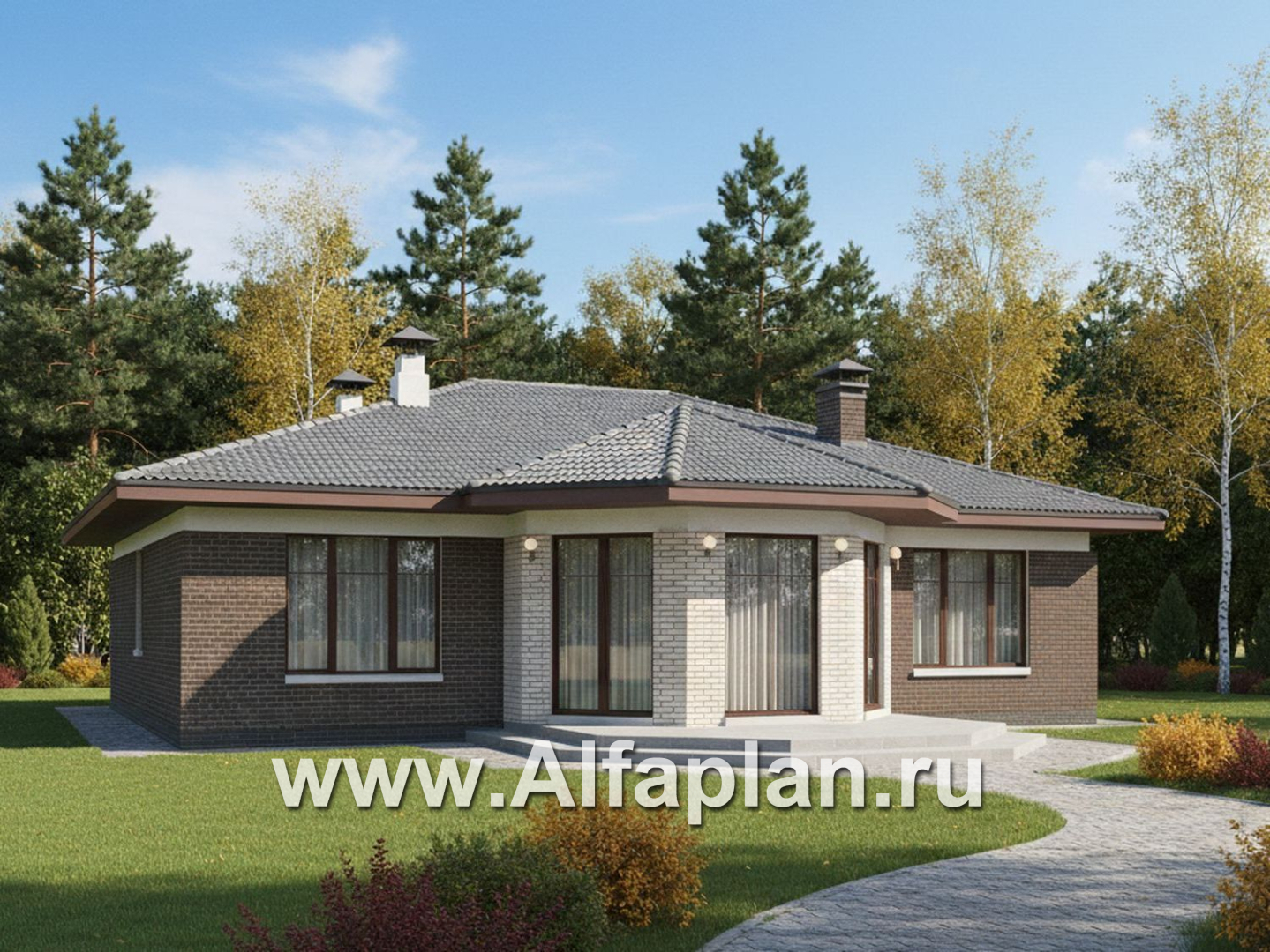 «Антарес» - проект одноэтажного дома в классическом стиле из газобетона, с эркером, мастер спальня, кладовка при кухне - дизайн дома №2