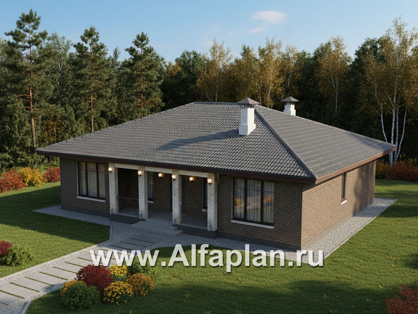 «Антарес» - проект одноэтажного дома в классическом стиле из газобетона, с эркером, мастер спальня, кладовка при кухне - дизайн дома №3