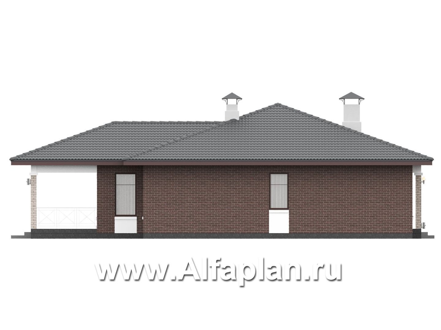 «Антарес» - проект одноэтажного дома в классическом стиле из газобетона, с террасой, мастер спальня, кладовка при кухне - фасад дома - фото №2