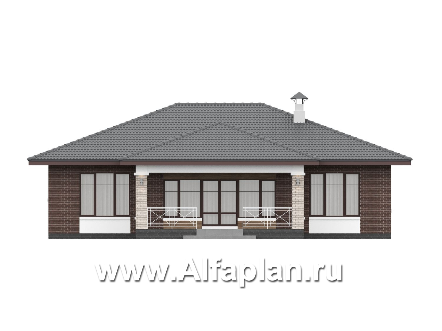 «Антарес» - проект одноэтажного дома в классическом стиле из газобетона, с террасой, мастер спальня, кладовка при кухне - фасад дома - фото №3