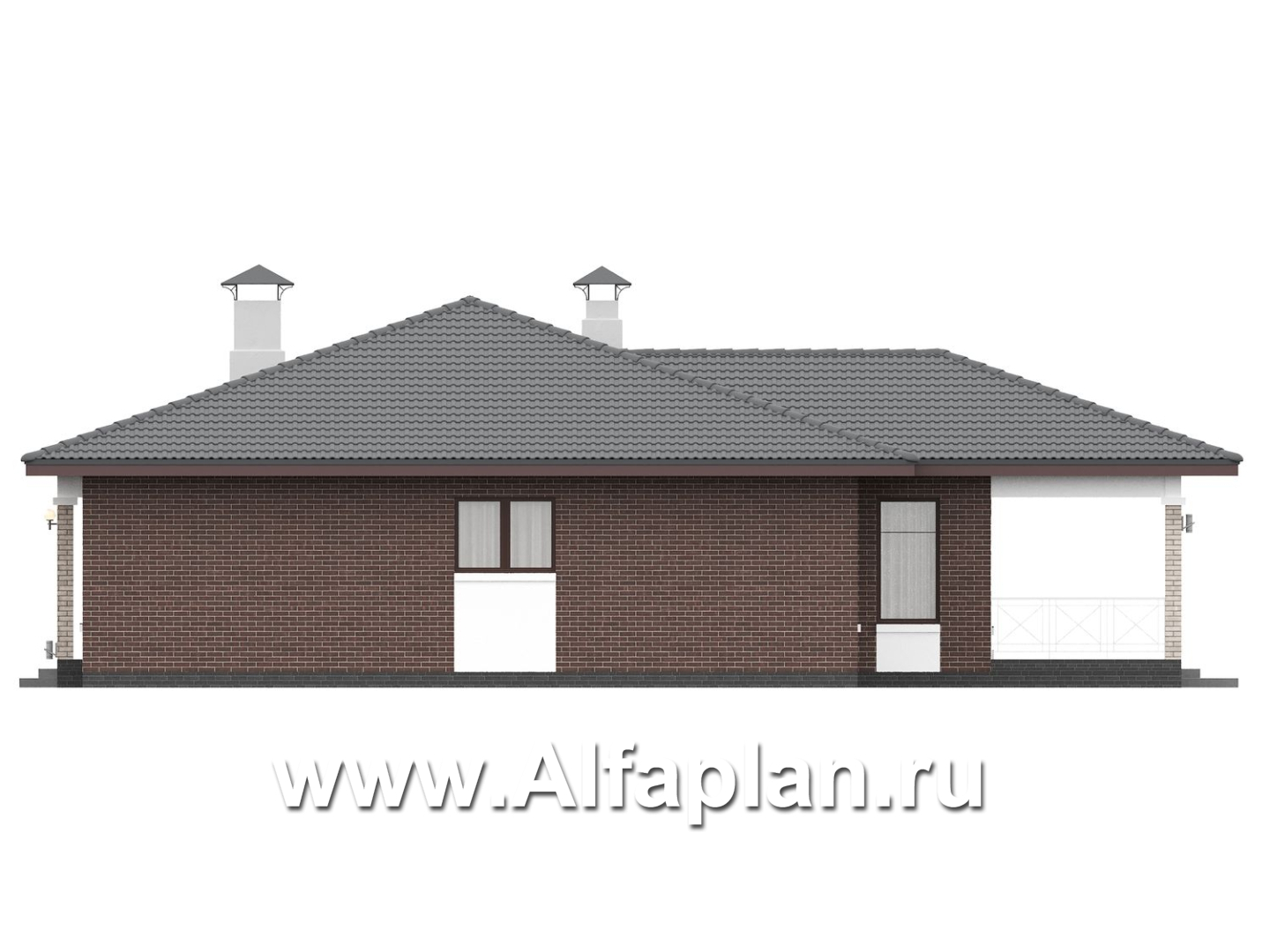 «Антарес» - проект одноэтажного дома в классическом стиле из газобетона, с террасой, мастер спальня, кладовка при кухне - фасад дома - фото №4