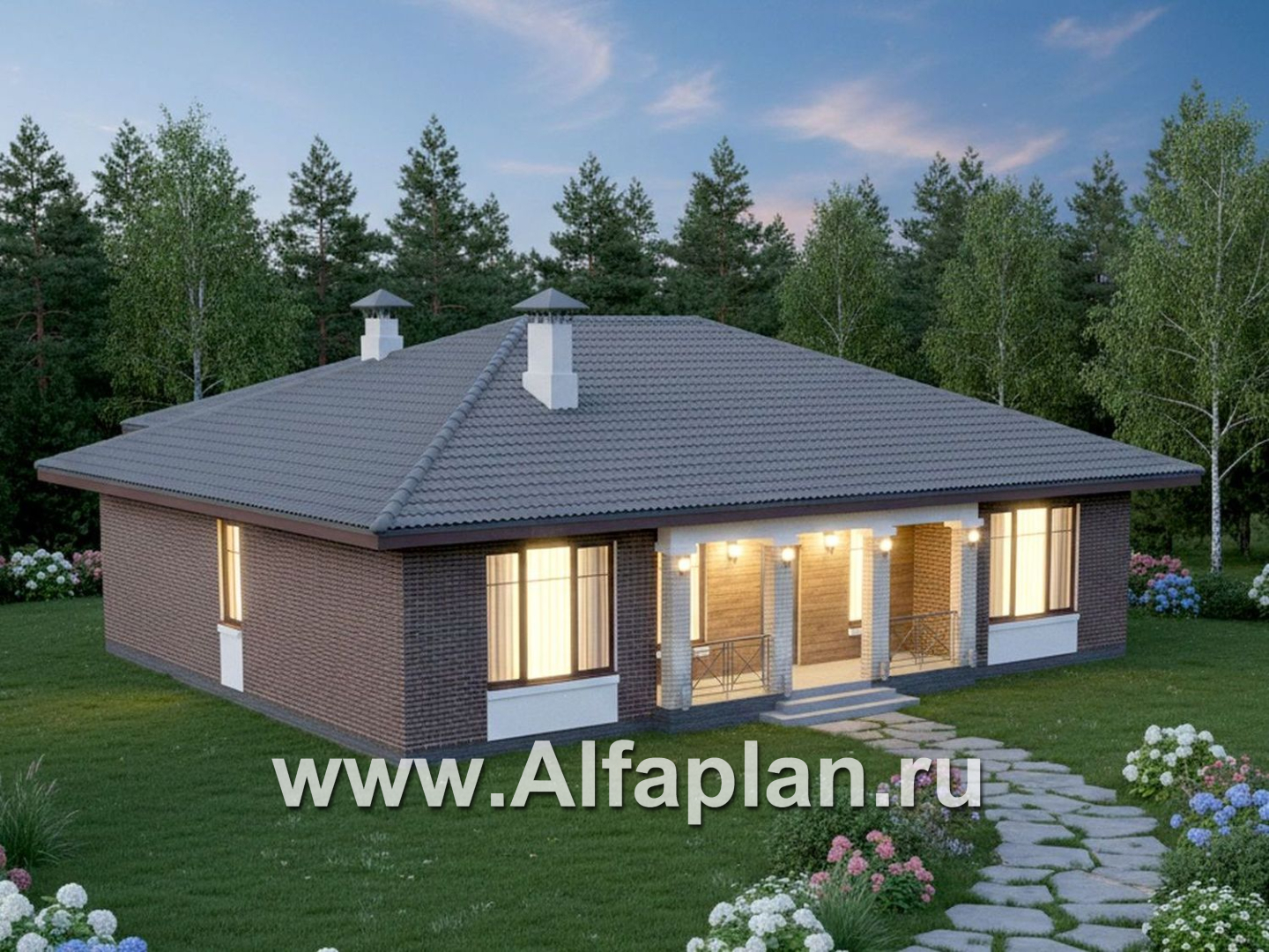 «Антарес» - проект одноэтажного дома в классическом стиле из газобетона, с террасой, мастер спальня, кладовка при кухне - дизайн дома №3