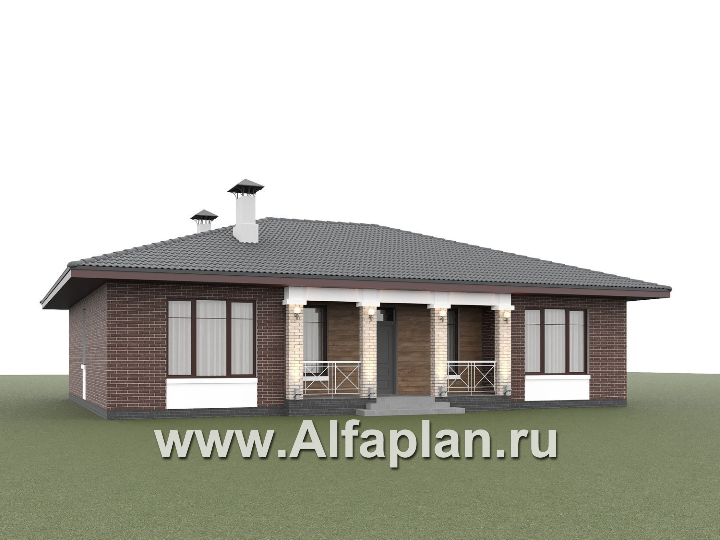 «Антарес» - проект одноэтажного дома в классическом стиле из газобетона, с террасой, мастер спальня, кладовка при кухне - дизайн дома №5