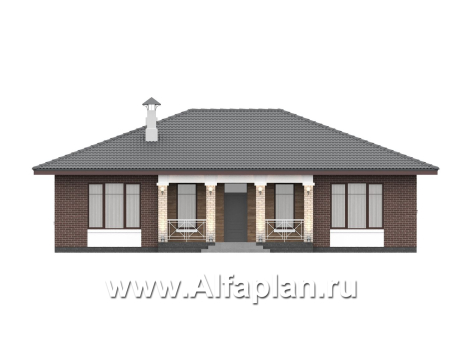 «Антарес» - проект одноэтажного дома в классическом стиле из газобетона, с террасой, мастер спальня, кладовка при кухне - превью фасада дома - фото №1