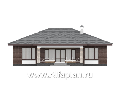 «Антарес» - проект одноэтажного дома в классическом стиле из газобетона, с террасой, мастер спальня, кладовка при кухне - превью фасада дома - фото №3