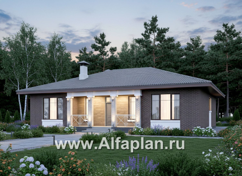 «Антарес» - проект одноэтажного дома в классическом стиле из газобетона, с террасой, мастер спальня, кладовка при кухне - превью дополнительного изображения №1