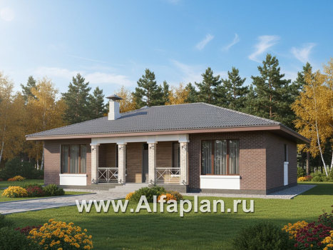 «Антарес» - проект одноэтажного дома в классическом стиле из газобетона, с террасой, мастер спальня, кладовка при кухне - превью дополнительного изображения №2