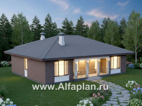 «Антарес» - проект одноэтажного дома в классическом стиле из газобетона, с террасой, мастер спальня, кладовка при кухне - превью дополнительного изображения №3