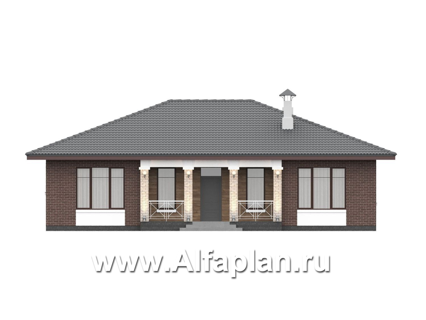 «Антарес» - проект одноэтажного дома в классическом стиле из газобетона, с террасой, мастер спальня, кладовка при кухне - фасад дома - фото №1