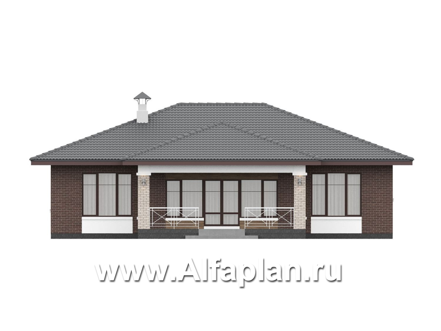 «Антарес» - проект одноэтажного дома в классическом стиле из газобетона, с террасой, мастер спальня, кладовка при кухне - фасад дома - фото №3