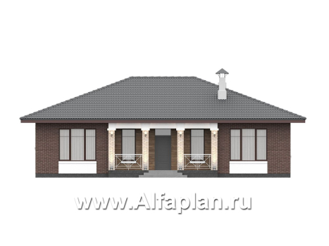 «Антарес» - проект одноэтажного дома в классическом стиле из газобетона, с террасой, мастер спальня, кладовка при кухне - превью фасада дома - фото №1