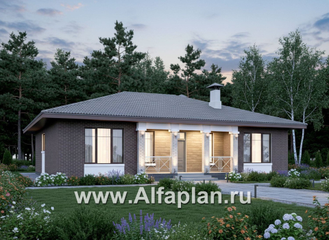 «Антарес» - проект одноэтажного дома в классическом стиле из газобетона, с террасой, мастер спальня, кладовка при кухне - превью дополнительного изображения №1