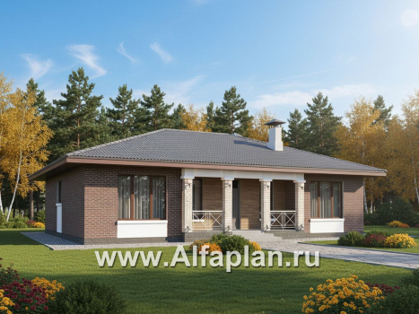 «Антарес» - проект одноэтажного дома в классическом стиле из газобетона, с террасой, мастер спальня, кладовка при кухне - превью дополнительного изображения №2