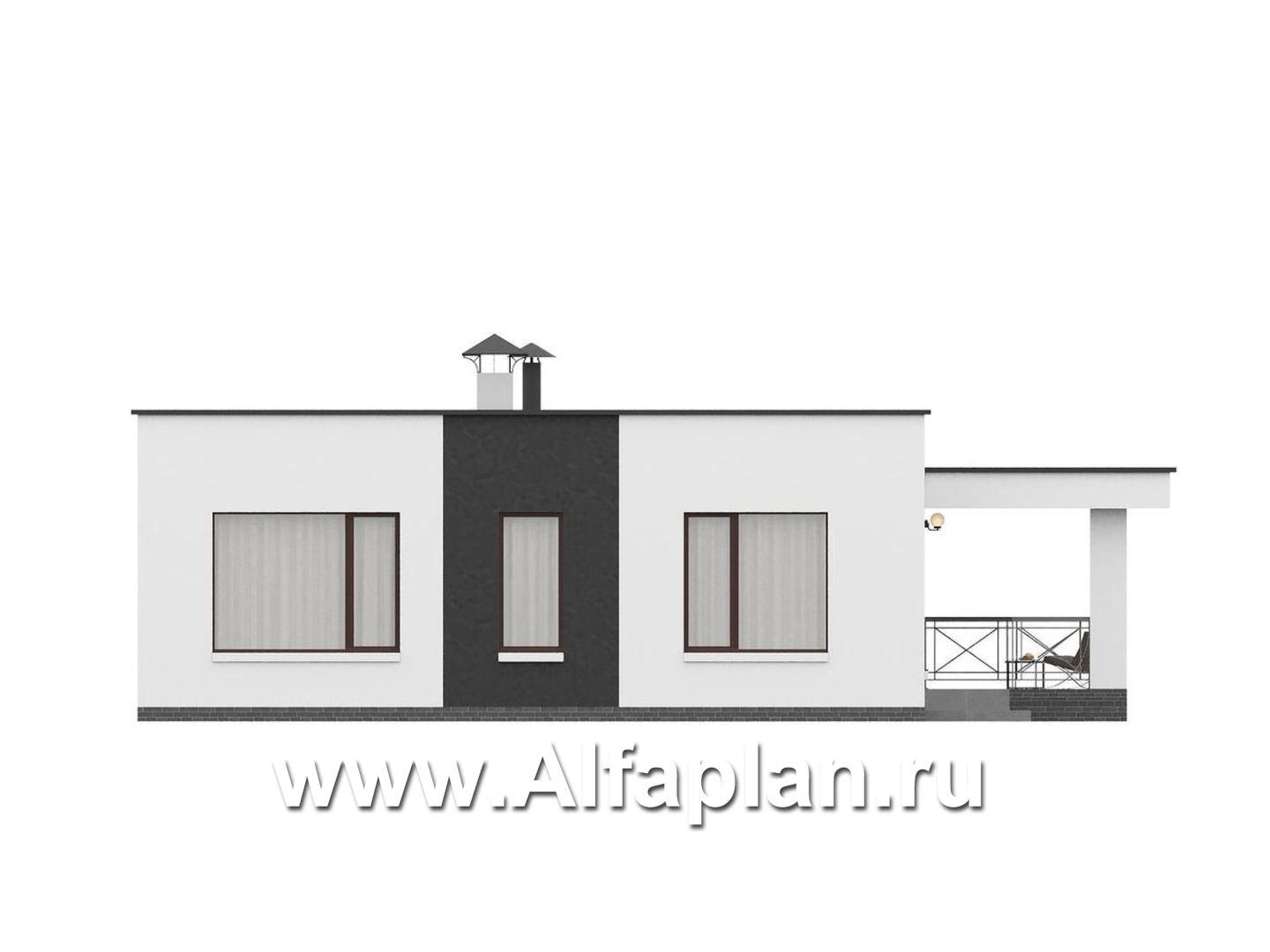 «Подлипье» - экономичный одноэтажный коттедж с плоской кровлей, планировка 2 спальни, с террасой - фасад дома - фото №3