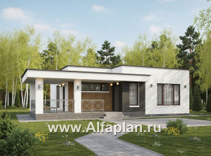 «Подлипье» - экономичный одноэтажный коттедж с плоской кровлей, планировка 2 спальни, с террасой