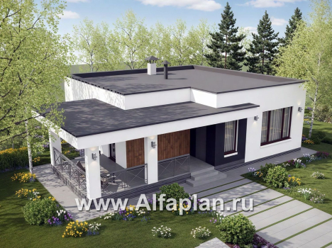 «Подлипье» - экономичный одноэтажный коттедж с плоской кровлей, планировка 2 спальни, с террасой - превью дополнительного изображения №2