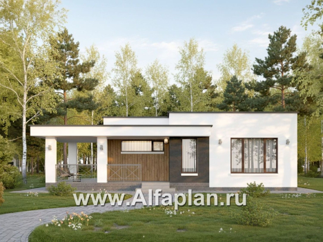 «Подлипье» - экономичный одноэтажный коттедж с плоской кровлей, планировка 2 спальни, с террасой - превью дополнительного изображения №3