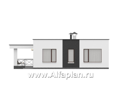 «Подлипье» - экономичный одноэтажный коттедж с плоской кровлей, планировка 2 спальни, с террасой - превью фасада дома - фото №3